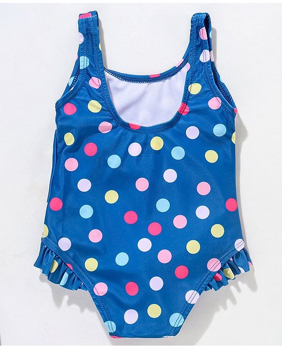 Babyhug Sleeveless V Cut Swimsuit Polka Dot Pattern - Navy