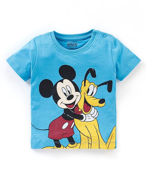 Babyhug Cotton Knit Half Sleeves T-Shirt Mickey Mouse Print- Blue