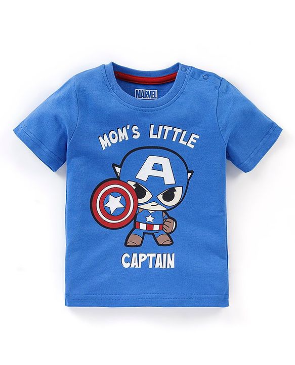 Babyhug Cotton Knit Half Sleeves T-Shirt Captain America Print- Blue
