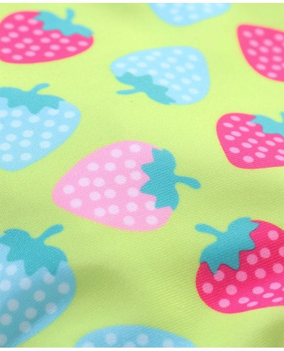 Babyhug Sleeveless V Cut Swimsuit Strawberry Print- Green & Pink