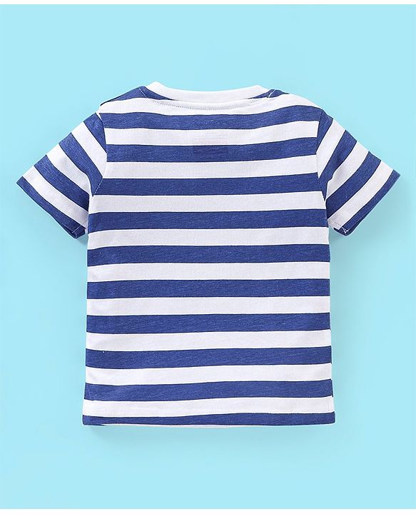 Babyhug Cotton Knit Half Sleeves T-Shirt Donald Duck Print - Blue & White