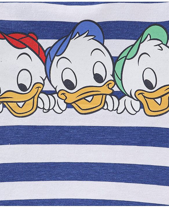 Babyhug Cotton Knit Half Sleeves T-Shirt Donald Duck Print - Blue & White