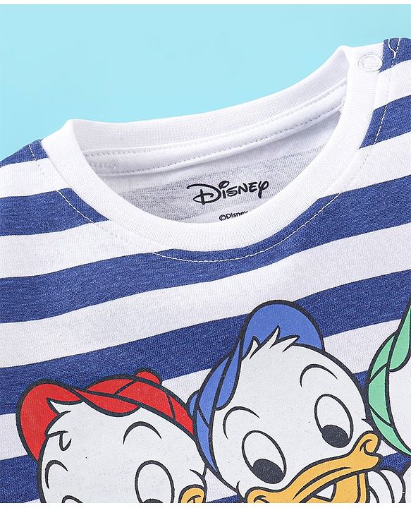 Babyhug Cotton Knit Half Sleeves T-Shirt Donald Duck Print - Blue & White