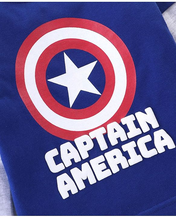 Babyhug Cotton Knit Full Sleeves T-Shirt Captain America Print - Blue