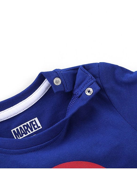 Babyhug Cotton Knit Full Sleeves T-Shirt Captain America Print - Blue