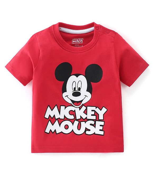 Babyhug Cotton Knit Half Sleeves T-Shirt Mickey Mouse Print - Red