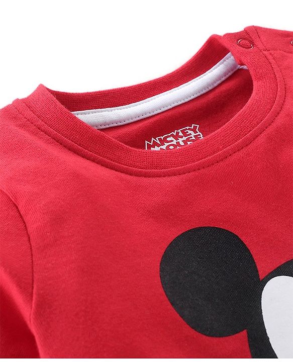Babyhug Cotton Knit Half Sleeves T-Shirt Mickey Mouse Print - Red