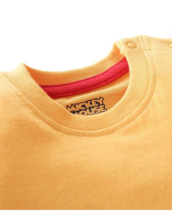 Babyhug Cotton Knit Half Sleeves T-Shirt Mickey Mouse Print - Orange
