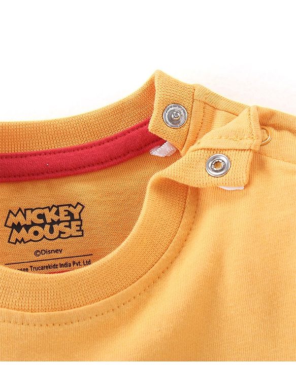 Babyhug Cotton Knit Half Sleeves T-Shirt Mickey Mouse Print - Orange