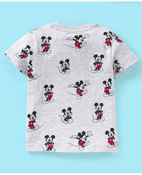 Babyhug Cotton Knit Half Sleeves T-Shirt Mickey Mouse Print- Grey