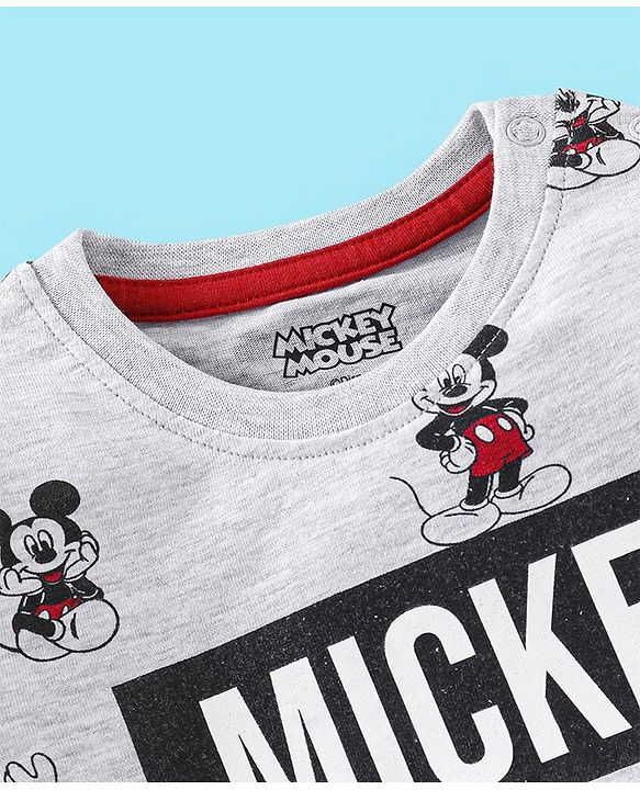 Babyhug Cotton Knit Half Sleeves T-Shirt Mickey Mouse Print- Grey