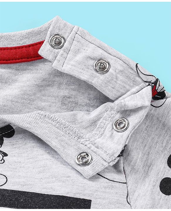 Babyhug Cotton Knit Half Sleeves T-Shirt Mickey Mouse Print- Grey