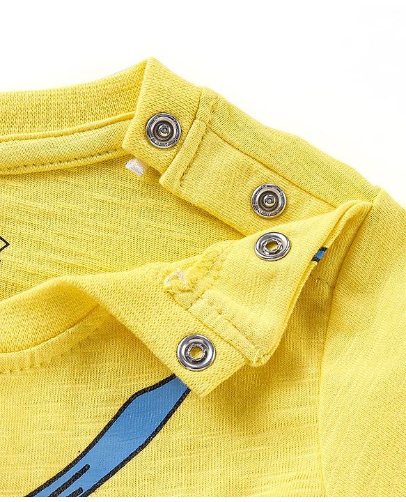 Babyhug Cotton Knit Half Sleeves T-Shirt Mickey Mouse and Friends Print- Yellow