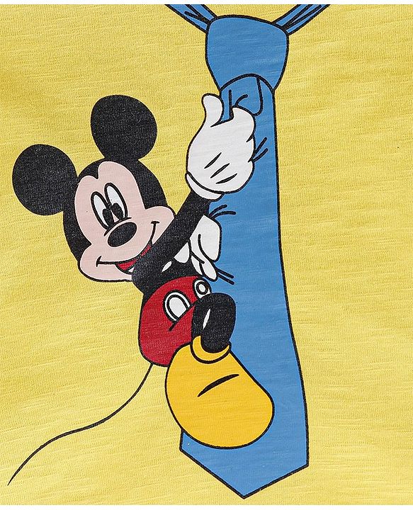Babyhug Cotton Knit Half Sleeves T-Shirt Mickey Mouse and Friends Print- Yellow