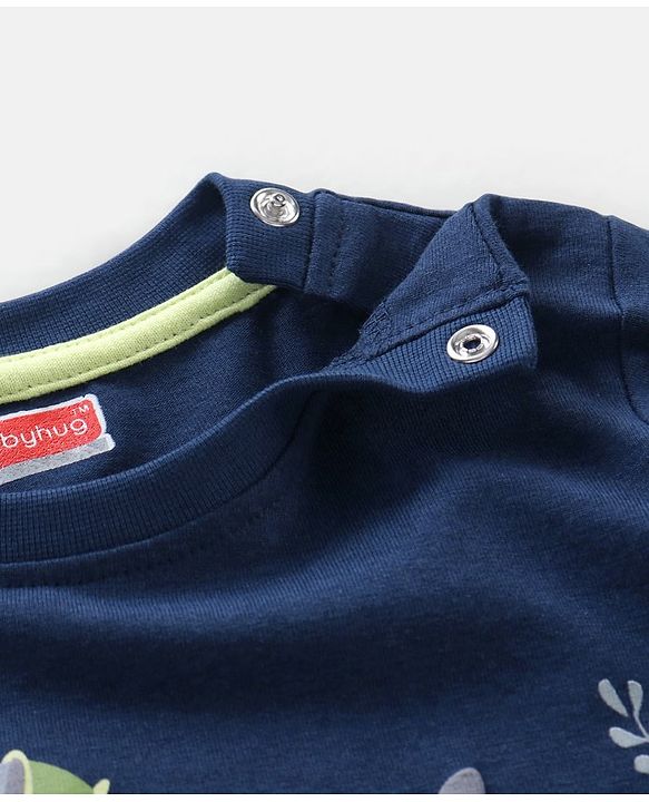 Babyhug 100% Cotton Knit Half Sleeves T-Shirt & Shorts Submarine Print - Navy Blue & Light Green