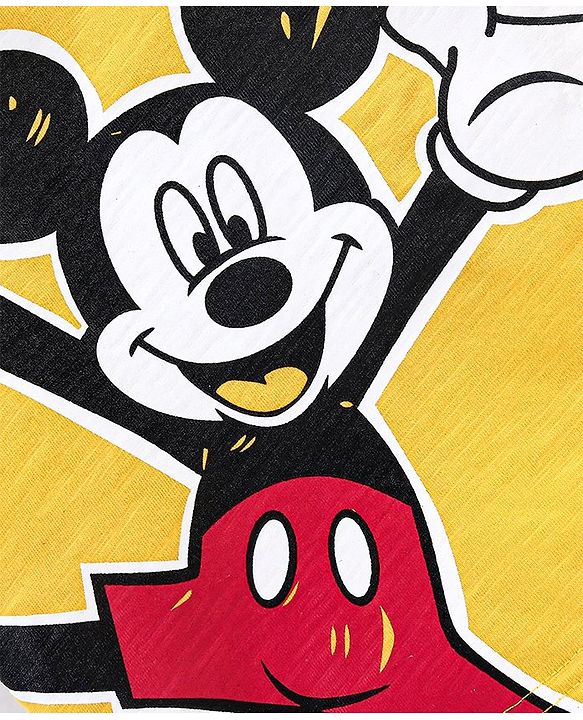 Babyhug Cotton Knit Half Sleeves T-Shirt Disney Mickey Print - Yellow