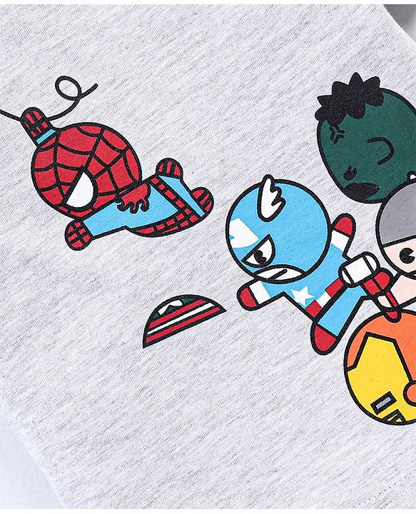 Babyhug Cotton Knit Half Sleeves T-Shirt Avengers Print - Ecru Melange