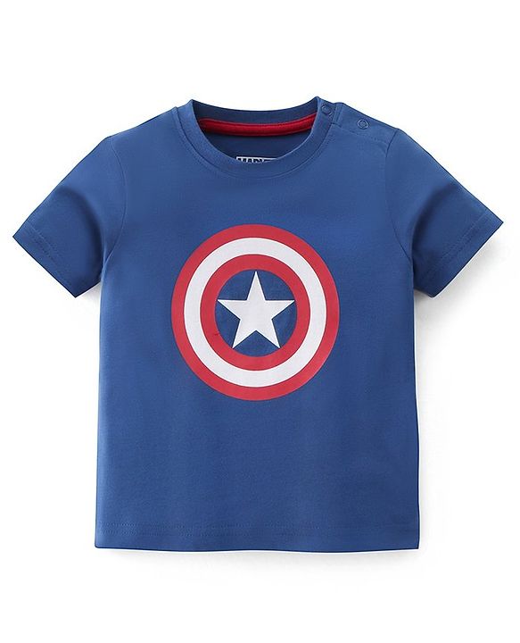 Babyhug Cotton Knit Half Sleeves T-Shirt Captain America Shield Print - Blue