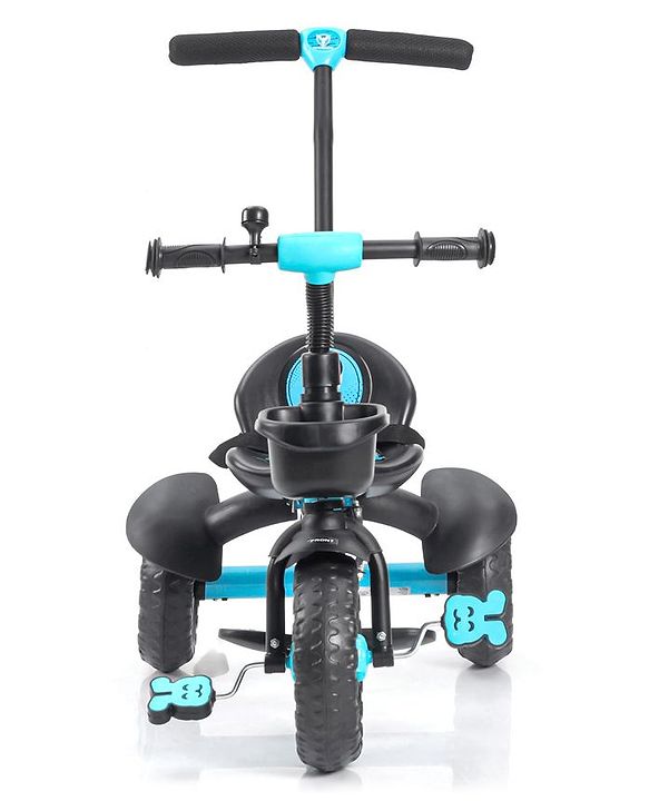 Babyhug Plug & Play Black Hawk Tricycle With Parental Push Handle & Storage Basket - Ice Blue