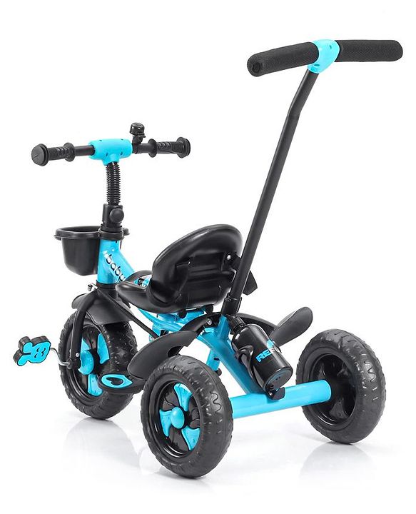 Babyhug Plug & Play Black Hawk Tricycle With Parental Push Handle & Storage Basket - Ice Blue