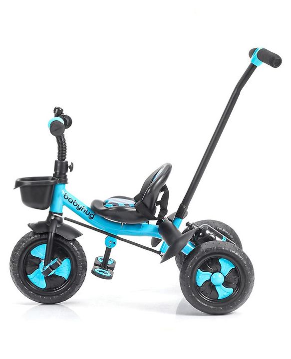 Babyhug Plug & Play Black Hawk Tricycle With Parental Push Handle & Storage Basket - Ice Blue