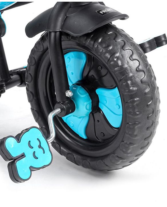 Babyhug Plug & Play Black Hawk Tricycle With Parental Push Handle & Storage Basket - Ice Blue
