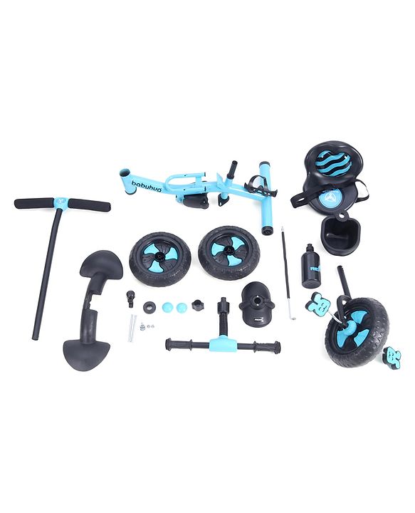 Babyhug Plug & Play Black Hawk Tricycle With Parental Push Handle & Storage Basket - Ice Blue