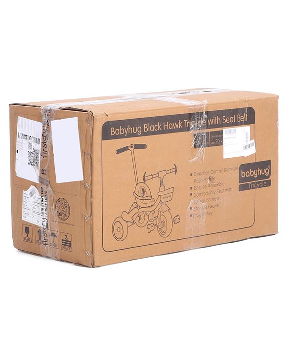 Babyhug Plug & Play Black Hawk Tricycle With Parental Push Handle & Storage Basket - Ice Blue