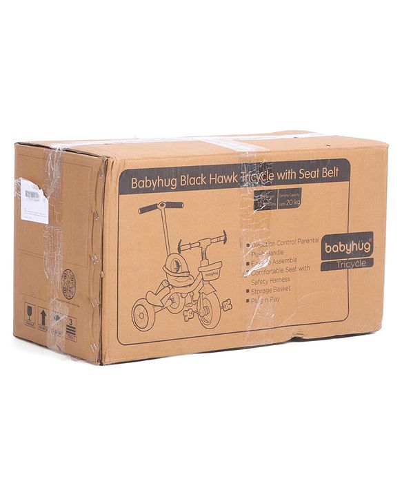 Babyhug Plug & Play Black Hawk Tricycle With Parental Push Handle & Storage Basket - Ice Blue