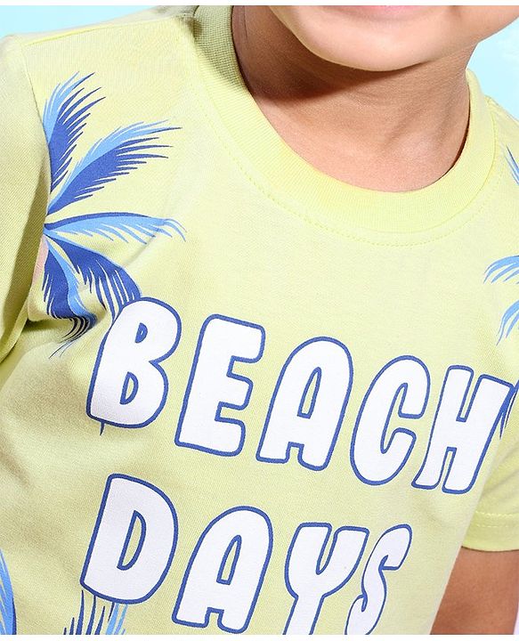 Babyhug Cotton Knit Half Sleeves T-Shirt & Short Set Beach Print - Green & Blue