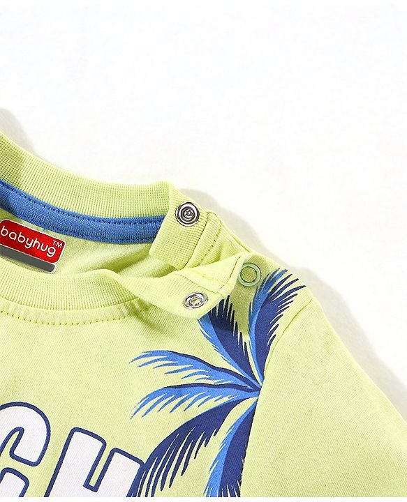 Babyhug Cotton Knit Half Sleeves T-Shirt & Short Set Beach Print - Green & Blue