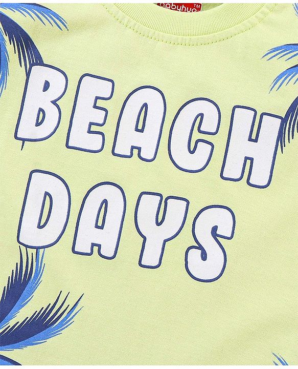Babyhug Cotton Knit Half Sleeves T-Shirt & Short Set Beach Print - Green & Blue