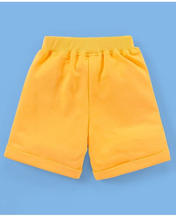 Babyhug 100% Cotton Knit Half Sleeves T-Shirt & Shorts Palm Tree Print - White & Mustard Yellow
