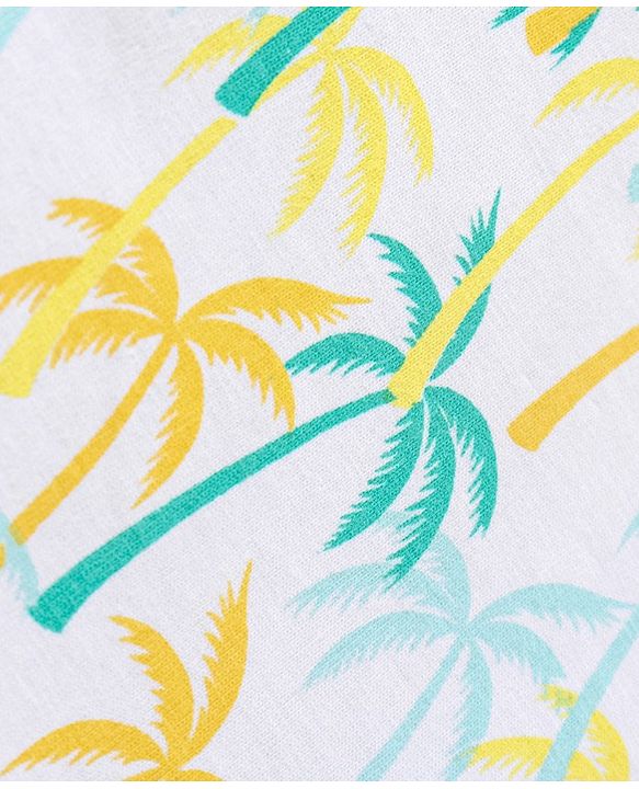 Babyhug 100% Cotton Knit Half Sleeves T-Shirt & Shorts Palm Tree Print - White & Mustard Yellow
