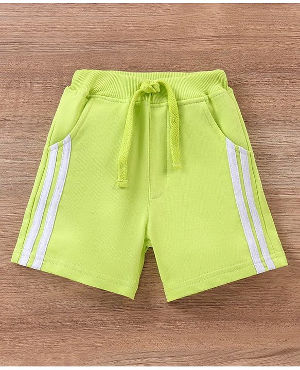Babyhug Cotton Half Sleeves T-Shirt & Shorts Set Stripes & Apple Print- Ecru Melange Green
