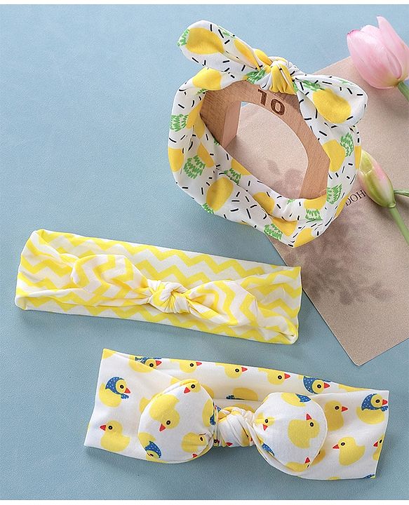 Babyhug Free Size Headbands Chevron & Duck Print Pack of 3- Yellow