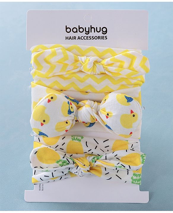 Babyhug Free Size Headbands Chevron & Duck Print Pack of 3- Yellow