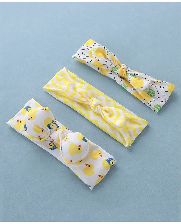 Babyhug Free Size Headbands Chevron & Duck Print Pack of 3- Yellow