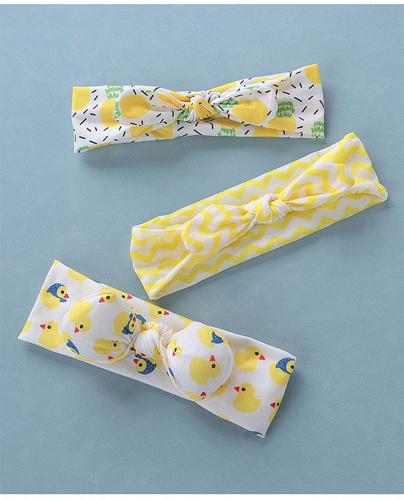 Babyhug Free Size Headbands Chevron & Duck Print Pack of 3- Yellow