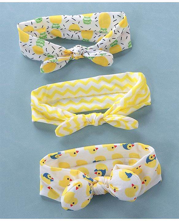 Babyhug Free Size Headbands Chevron & Duck Print Pack of 3- Yellow