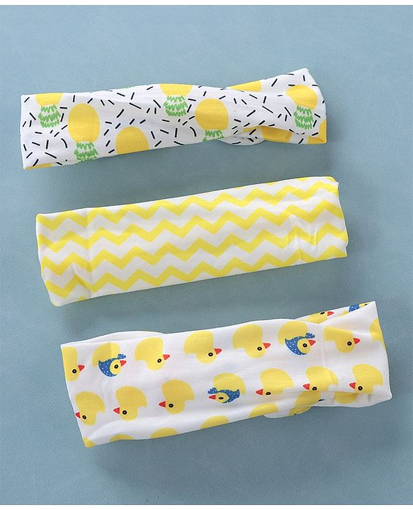 Babyhug Free Size Headbands Chevron & Duck Print Pack of 3- Yellow