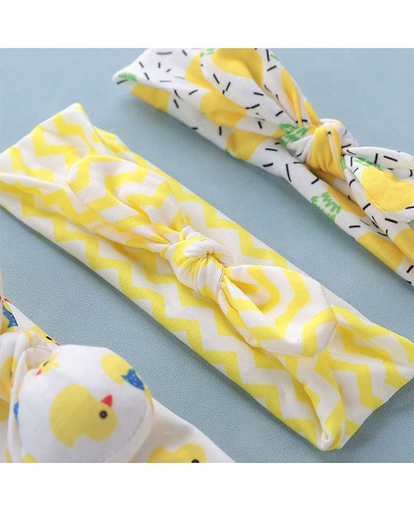 Babyhug Free Size Headbands Chevron & Duck Print Pack of 3- Yellow