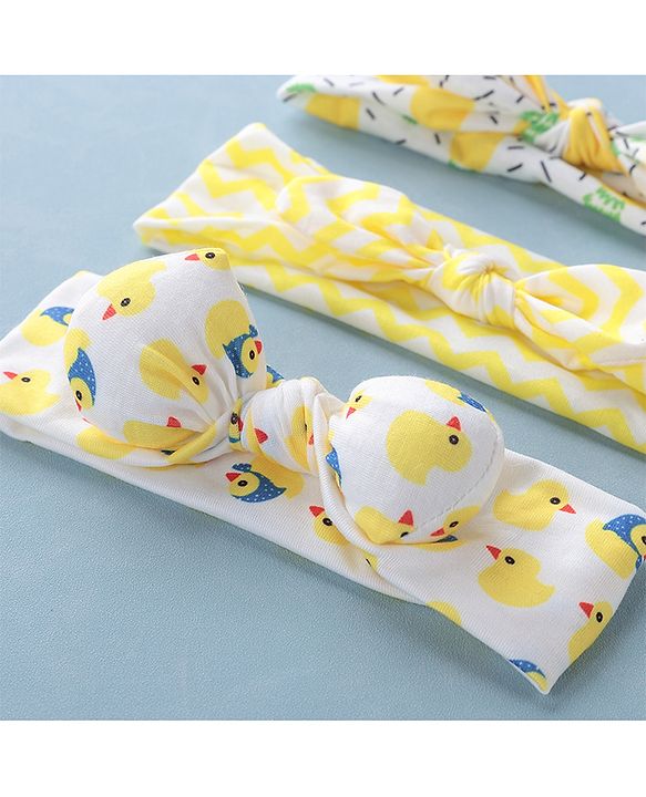 Babyhug Free Size Headbands Chevron & Duck Print Pack of 3- Yellow