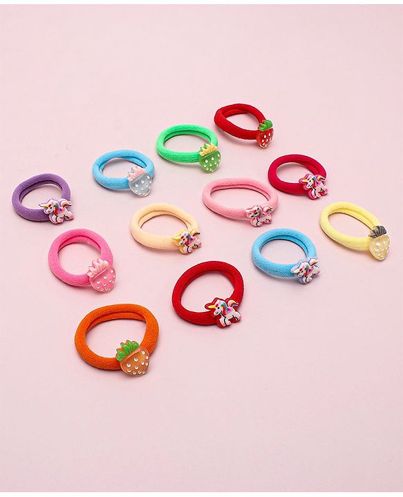 Babyhug Unicorn & Strawberry Rubber Bands Pack Of 12 - Multicolor