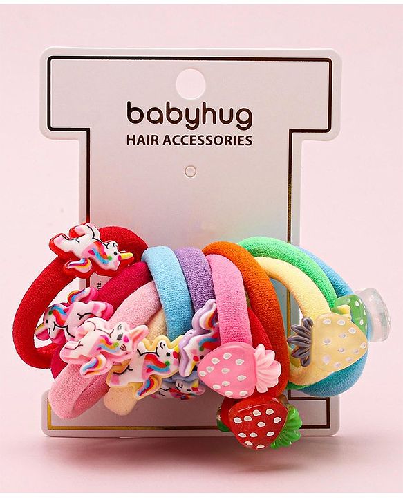 Babyhug Unicorn & Strawberry Rubber Bands Pack Of 12 - Multicolor