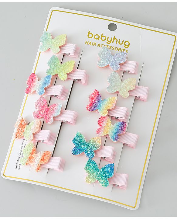 Babyhug Bow & Butterfly Clips Pack of 12 - Multicolor