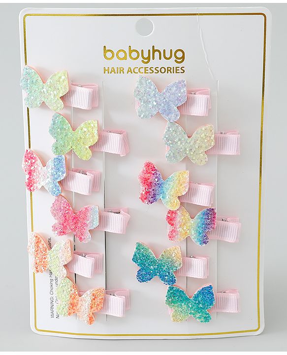 Babyhug Bow & Butterfly Clips Pack of 12 - Multicolor