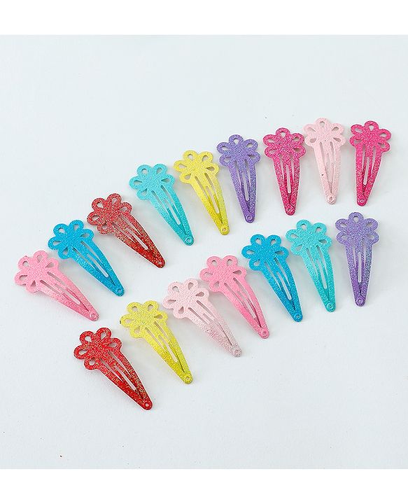 Babyhug Free Size Hair Clips Flower Design Pack of 16- Multicolor