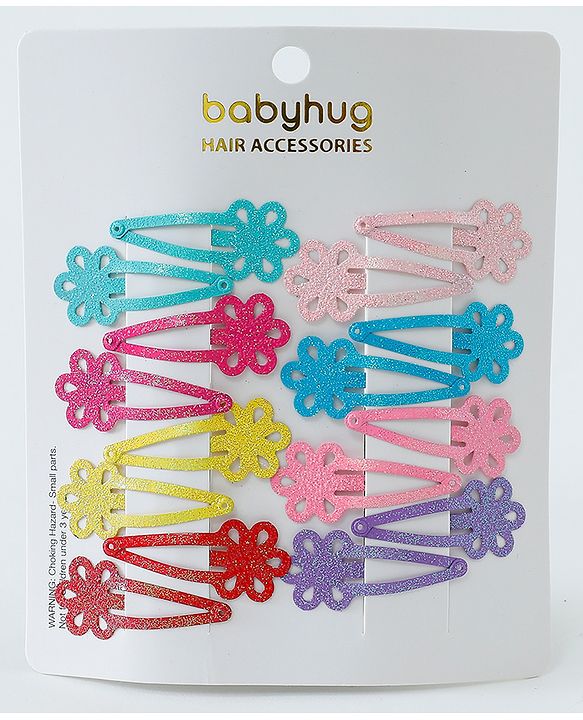 Babyhug Free Size Hair Clips Flower Design Pack of 16- Multicolor
