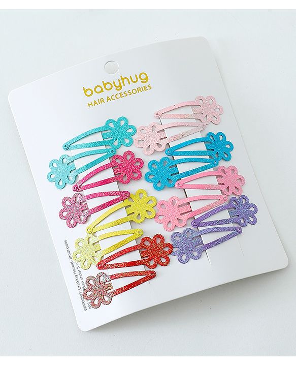 Babyhug Free Size Hair Clips Flower Design Pack of 16- Multicolor